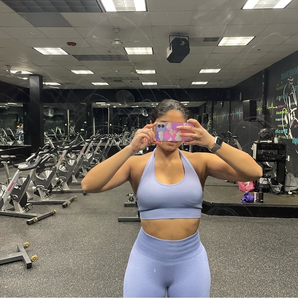 NVGTN Periwinkle Limitless Ribbed Seamless Halter Bra